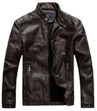 Chouyatou Men's Vintage Stand Collar Pu Leather Jacket - Gasbike.net