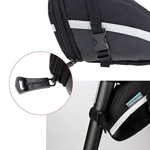 CestMall 1.2L Bicycle & MTB Cycling PU Saddle Bag, Waterproof Bike Bag Back Seat Pouch, Bicycle Repair Tools Pocket Pack with Reflective Stripes (New Black) - Gasbike.net