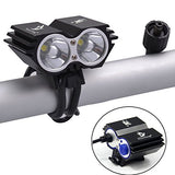 Nestling X2 CREE XM-L U2 LED Rechargeable Waterproof 2000Lm Black Bicycle Bike light headlamp + 1x Free 5 LED tail light with Install Holder + Charger Battery - Gasbike.net
