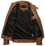 Chouyatou Men's Vintage Stand Collar Pu Leather Jacket - Gasbike.net