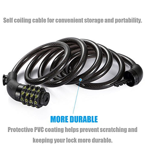 Bike Lock Cable, UShake 6-Feet Bike Cable Basic Self Coiling Resettable Combination Cable Bike Locks with Complimentary Mounting Bracket, 6 Feet x 1/2 Inch - Gasbike.net