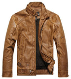 Chouyatou Men's Vintage Stand Collar Pu Leather Jacket - Gasbike.net