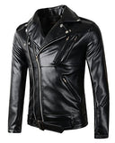 New Mens Causal Belted Design Slim Pu Leather Biker Zipper Jacket Coat - Gasbike.net