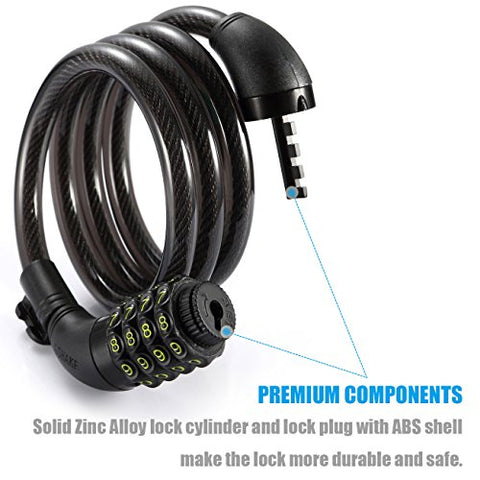 UShake Bike Lock Cable, 4-Feet Bike Cable Basic Self Coiling Resettable Combination Cable Bike Locks with Complimentary Mounting Bracket, 4 Feet x 1/2 Inch - Gasbike.net