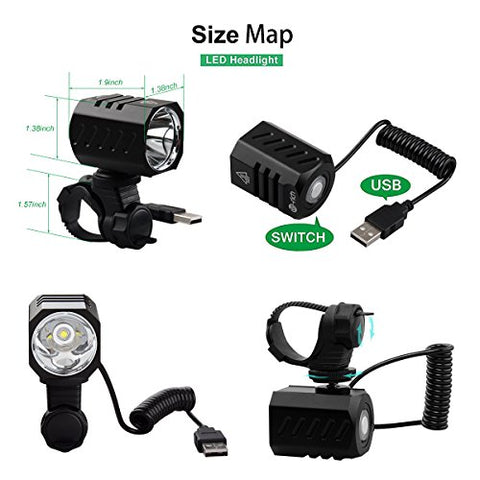 Super Bright Bike Light USB Rechargeable, Te-Rich 1200 Lumens Waterproof Road / Mountain Bicycle Headlight and LED Taillight Set with 4400 mAh Battery - Gasbike.net
