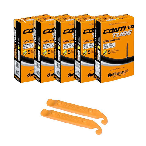 Continental Bicycle Tubes Race 28 700x20-25 S60 Presta Valve 60mm Bike Tube Super Value Bundle (Pack of 5 Conti tubes & 2 Conti tire lever) - Gasbike.net
