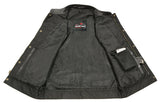 Mens Leather Club Style Vest W/ Concealed Gun Pockets, Cowhide Leather Biker Vest, Single Panel Back (Black, L) - Gasbike.net